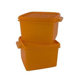 Tupperware Square Away Orange Food Storage Containers w/Seals Lids Lot of 2
